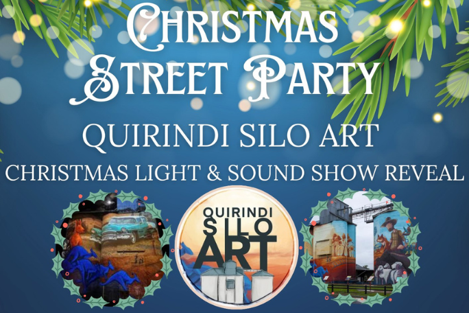 Christmas Street Party Quirindi Silo Art graphic