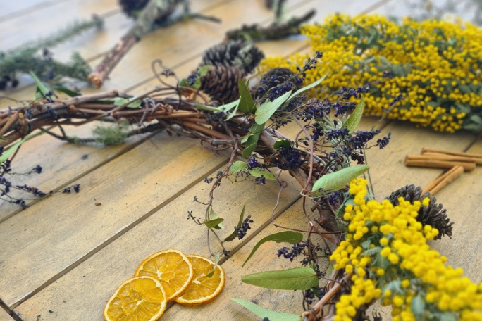 Wreath on a table top